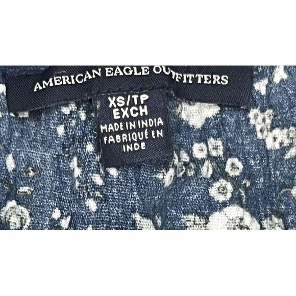 American Eagle Boho Peasant Blouse Lace Up Floral Top XS Cottagecore Romantic - Picture 3 of 4